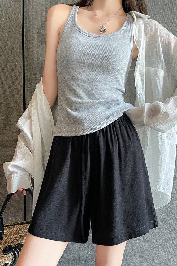 Relaxed Linen Elastic Drawstring Shorts Pants