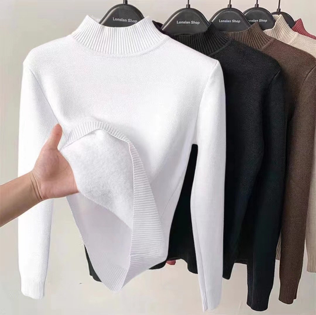 Winter fleece thick knitted bottoming shirt