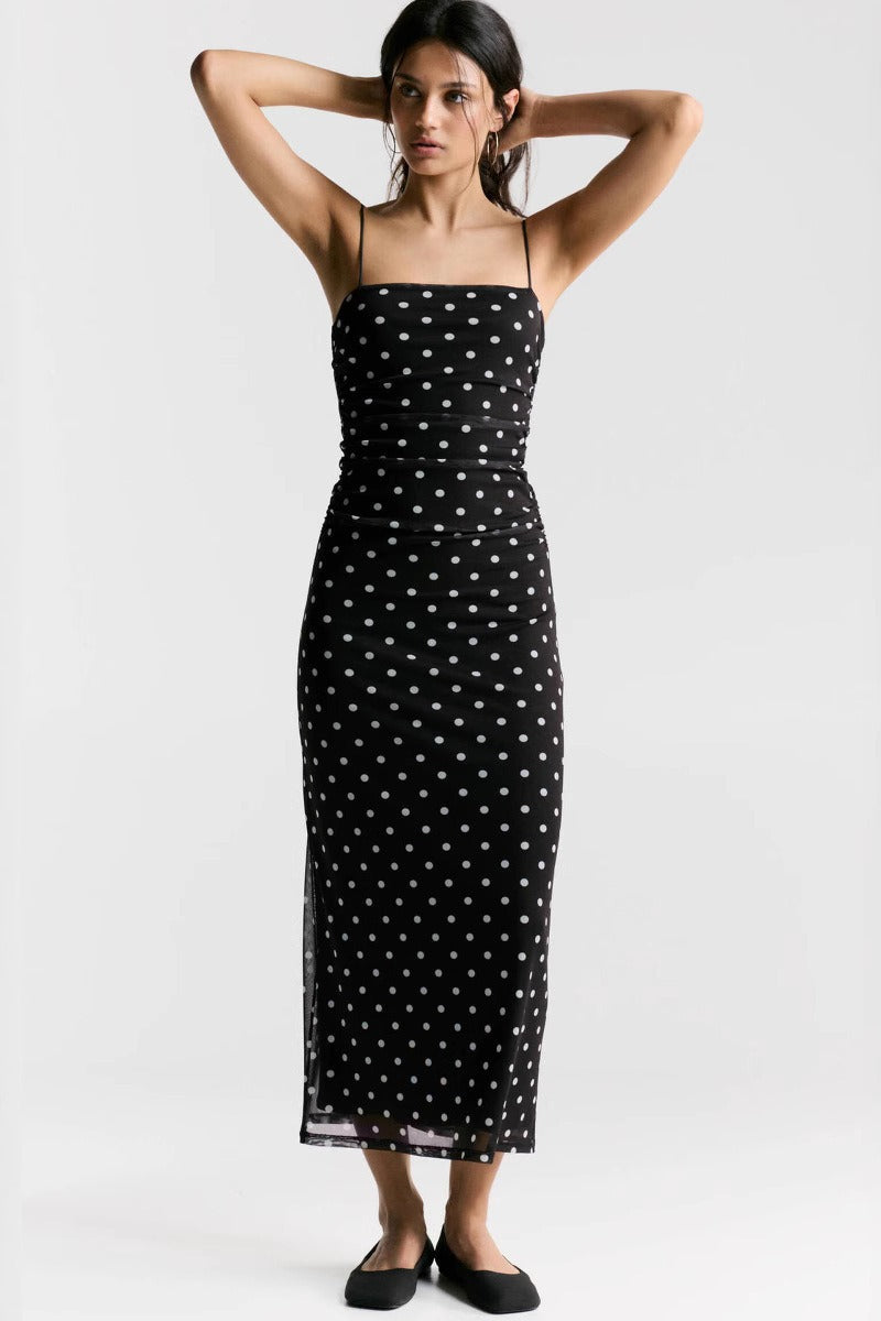 Black Polka Dot Cami Bodycon Maxi Dress 2