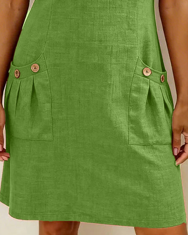 Round Neck Zip Front Short Sleeve Pocket Shift Mini Dress 15
