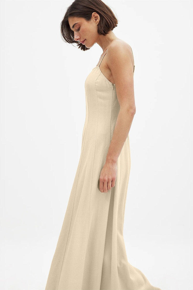 Cotton Panel High Waist Maxi Slip Dress