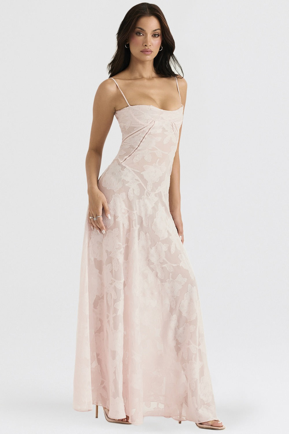 Dainty Lace Spaghetti Strap Tie Waist Prom Dress