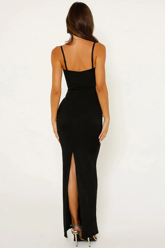 Fashion Lace Back Split Slip Maxi Dress