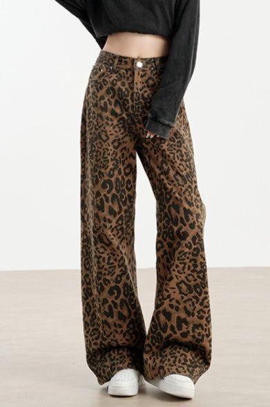Leopard Print Wide Leg Jeans