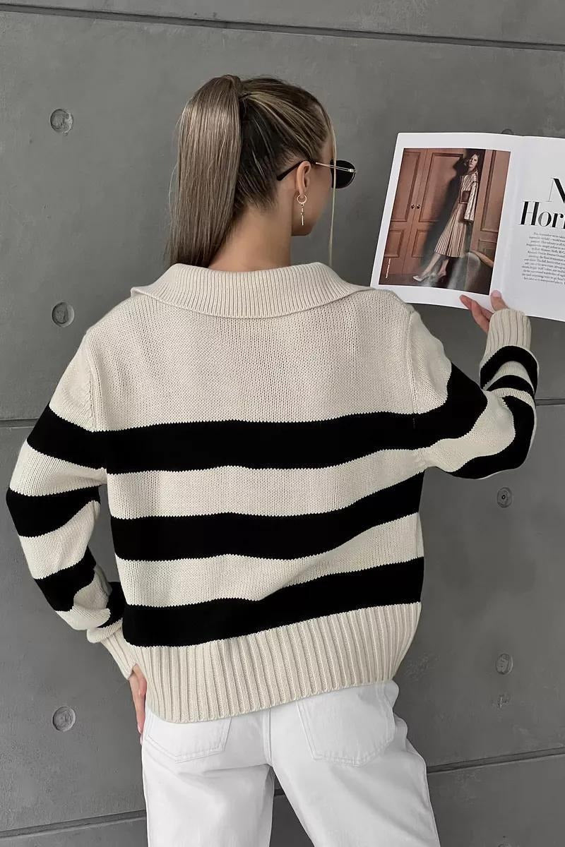 Striped Color Block Polo Sweater