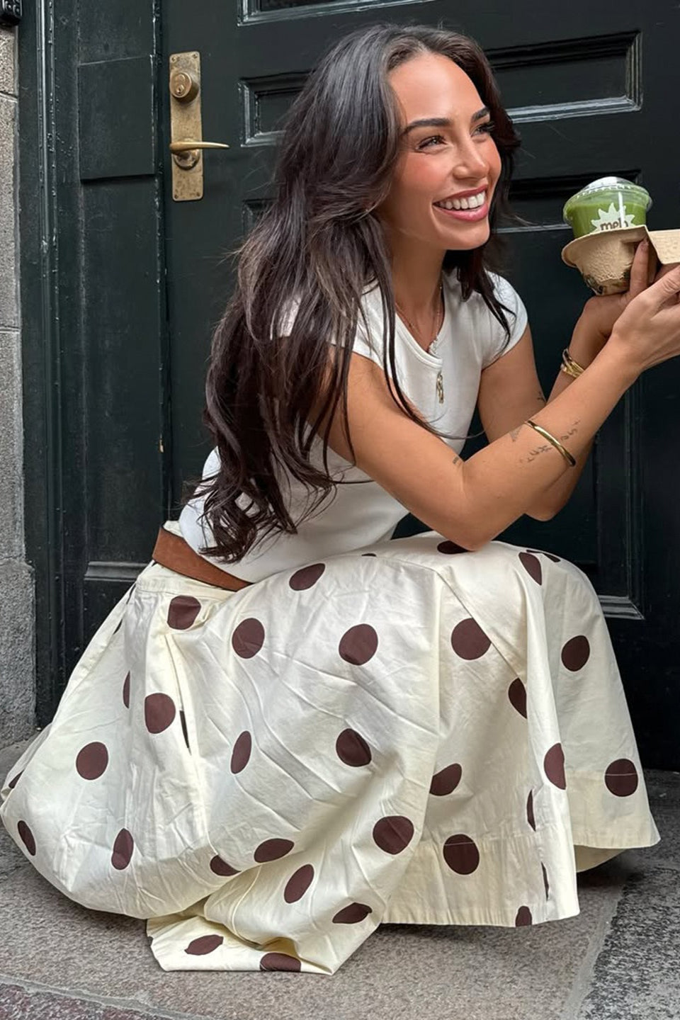 French Polka Dot Draped ALine Skirt
