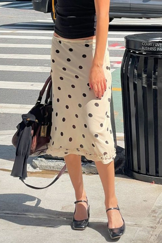 Ruffled Polka Dot ALine Midi Skirt