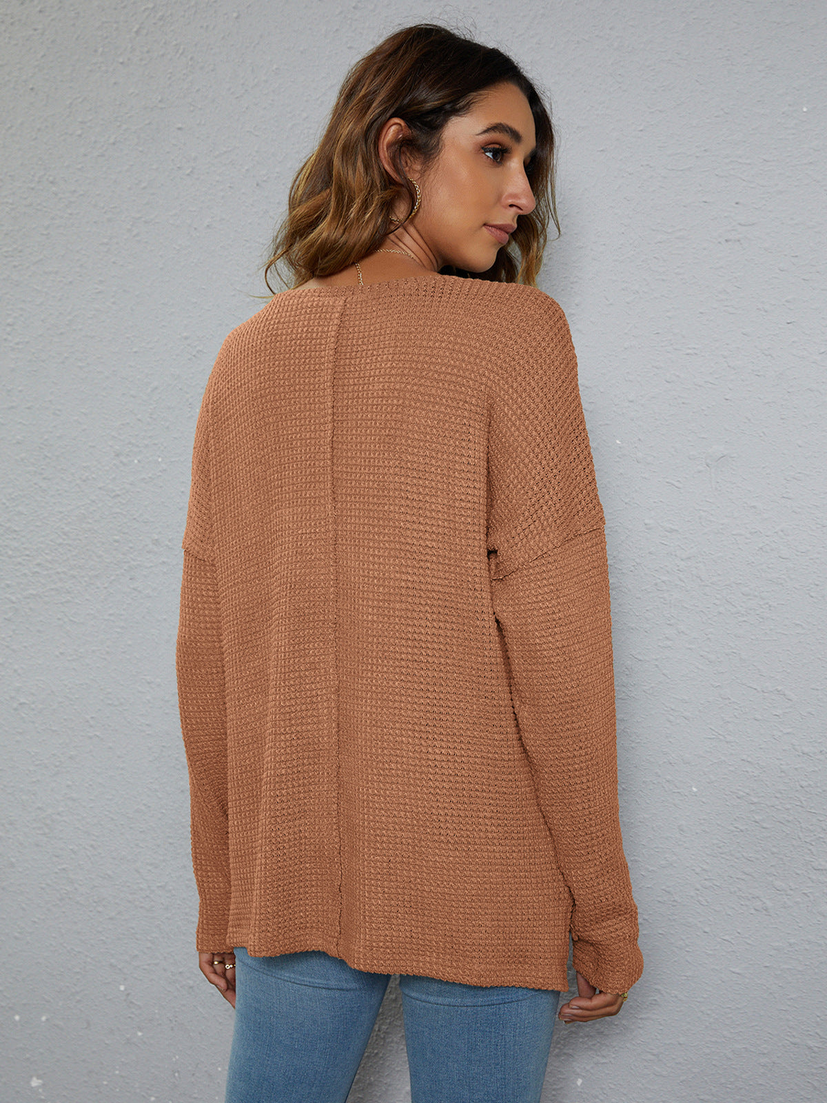 High-Low with Top Dropped Waffle-Knit Shoulder