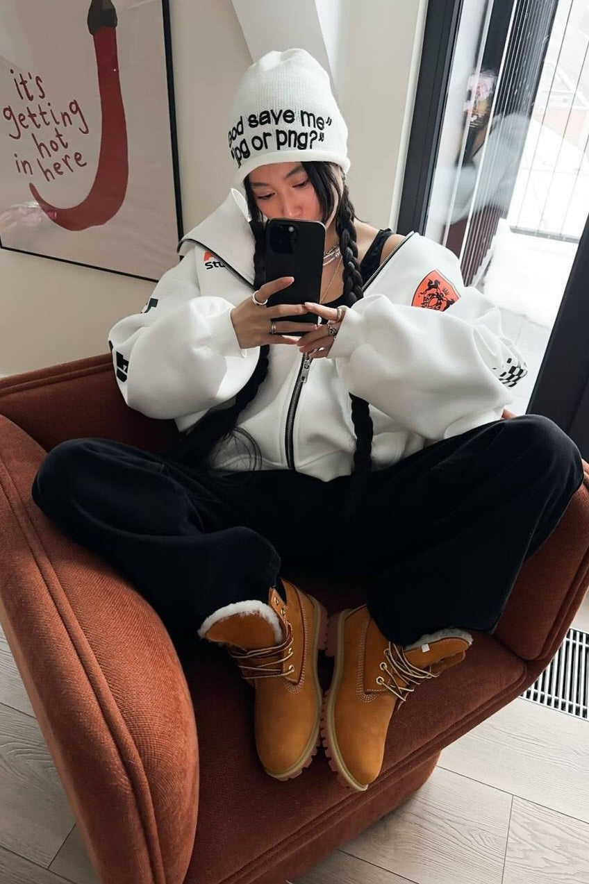 Oversized Zip-Up Logo Letter Print Hoodie
