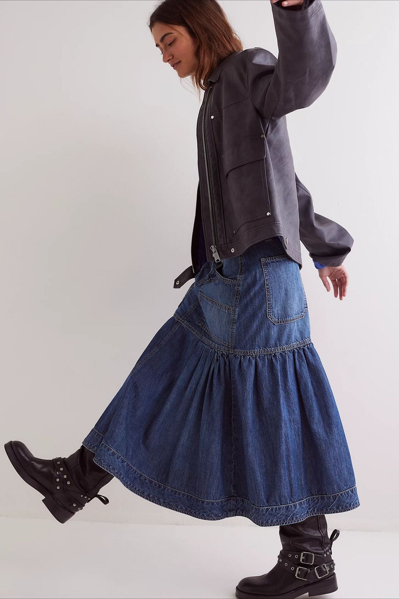 High-Waist Denim A-Line Skirt