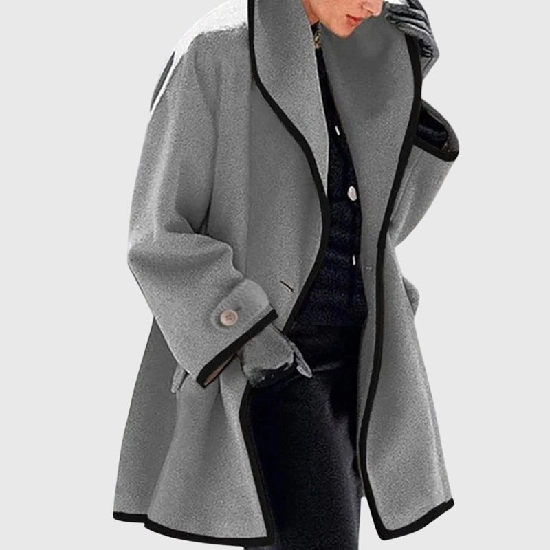 Hooded Contrast Trim Long Sleeve Fleece Longline Coat