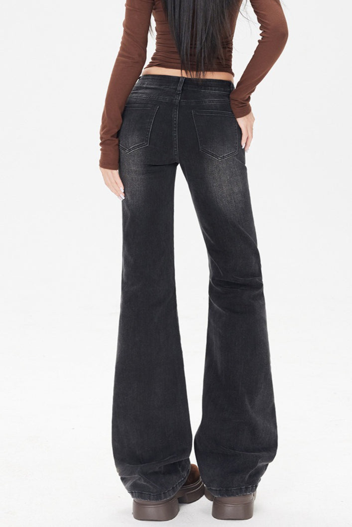 Washed Whisker Slim Straight Jeans