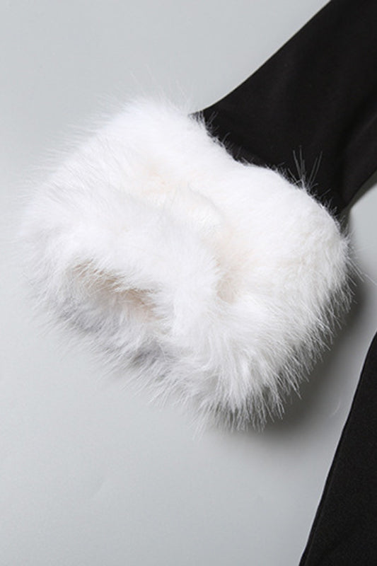 Fur Trim Cold Shoulder Bodycon Dress 7