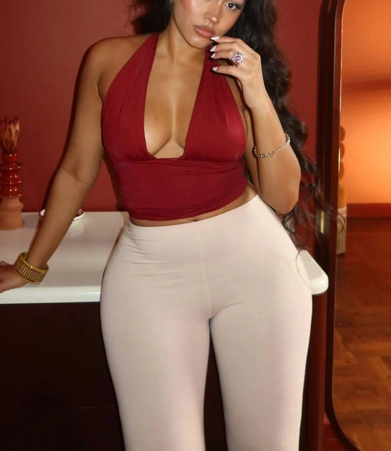 Dulzura Halter LaceUp Ruched Cami Top