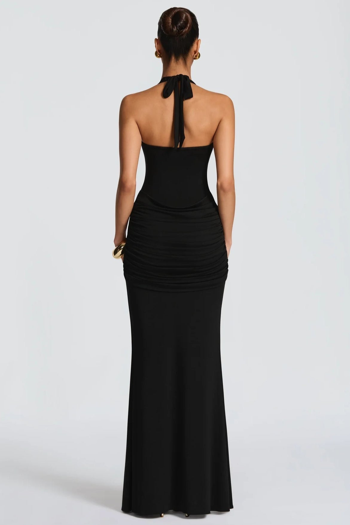 U Neck Halter Sash Panel Bodycon Party Dress