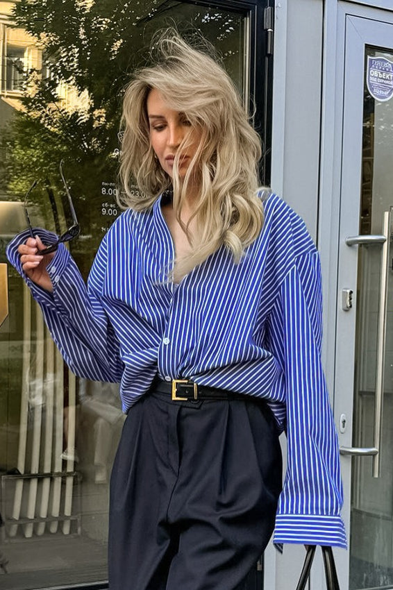 Striped Loose Button Up Blouse