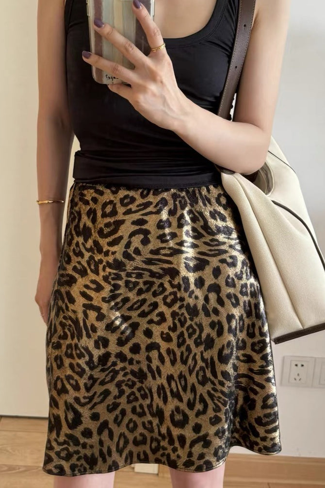 Wrinkle Resistant Leopard ALine Skirt