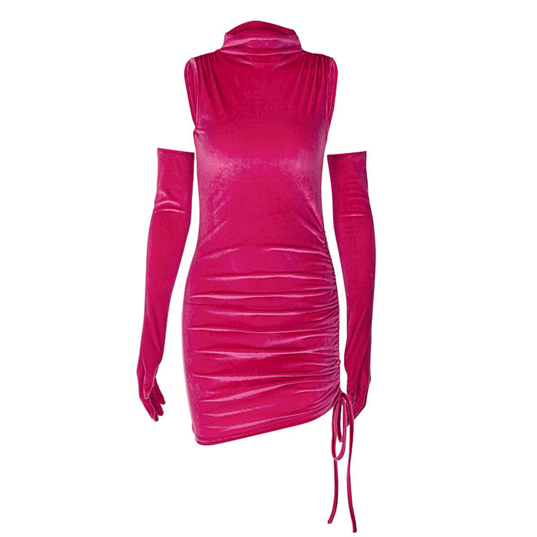 High Neck Ribbed Knit Modern Long Sleeve Maxi Dress L / Hot Pink Party Dresses-L