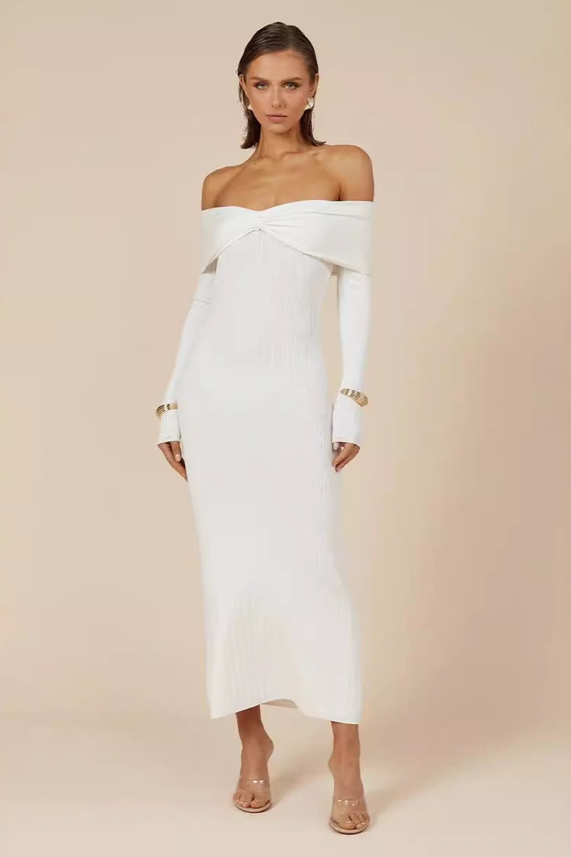 Elegant Off Shoulder Knit Sweater Dress