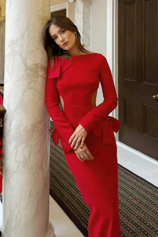 Sexy Bow Backless Split Maxi Party Dress
