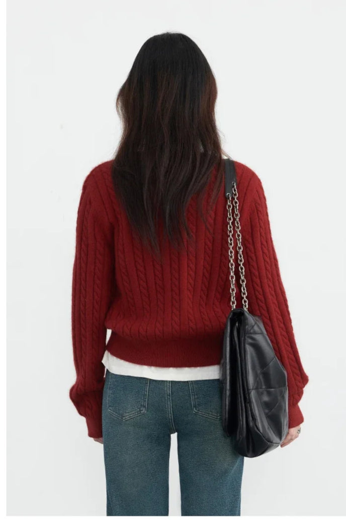 Red Twist Knit ONeck Cardigan