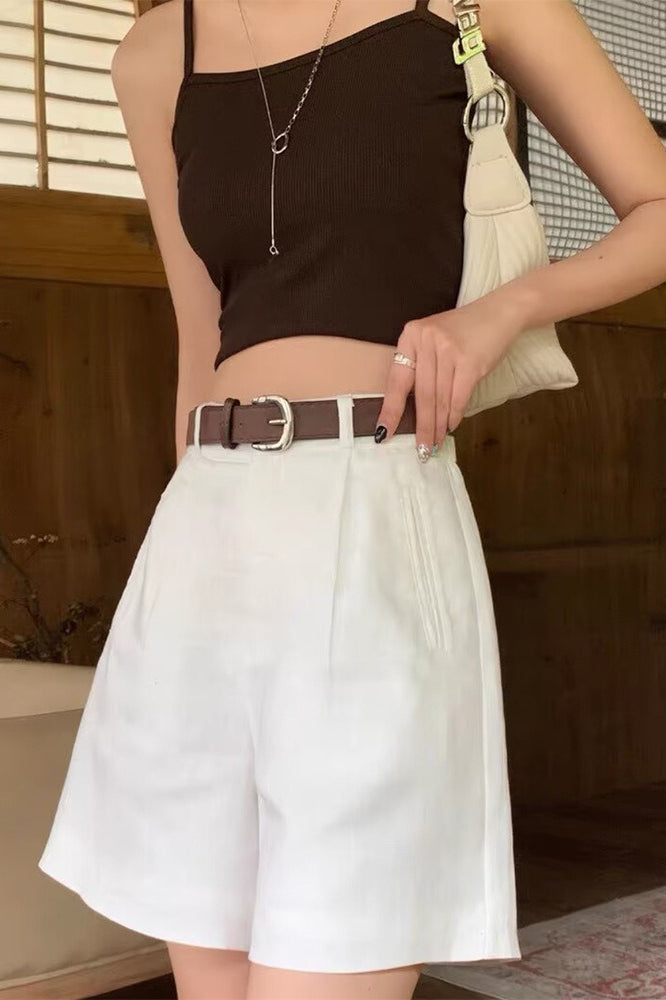White Linen Blazer Style Loose Shorts