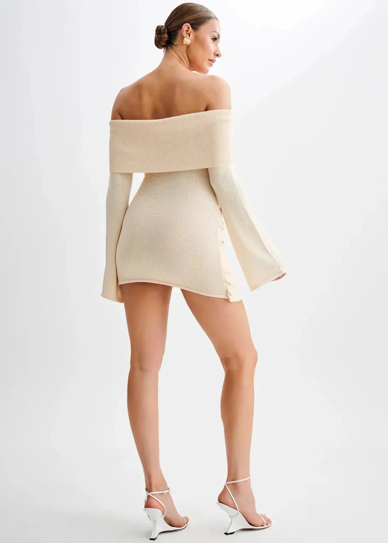 Off Shoulder Knitted Wrap Dress Modern Elegance