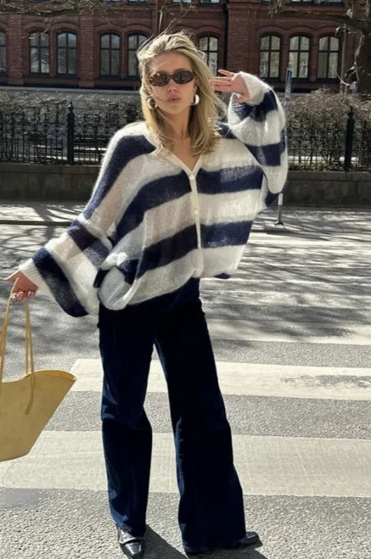 VNeck Patchwork Knit Cardigan