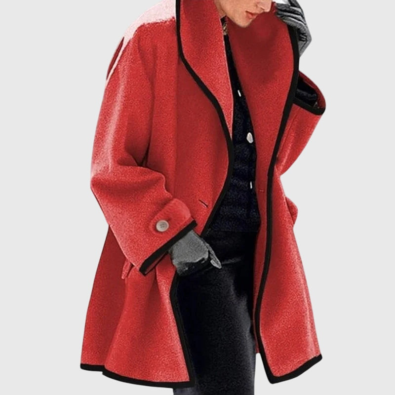 Hooded Contrast Trim Long Sleeve Fleece Longline Coat