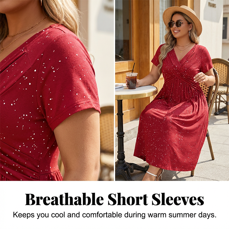 Surplice V-Neck Twist Front Short Sleeve Glitter A-Line Maxi Dress