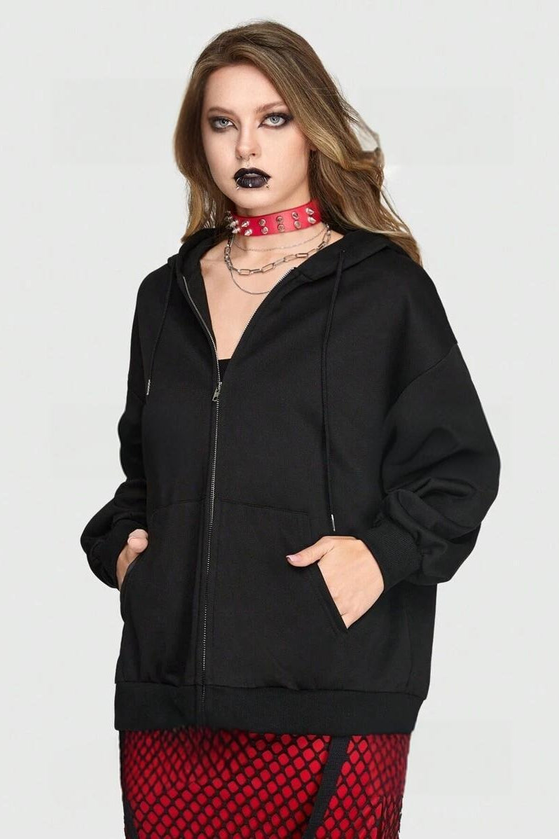 Spider Web Letter Print Punk Zip Hoodie