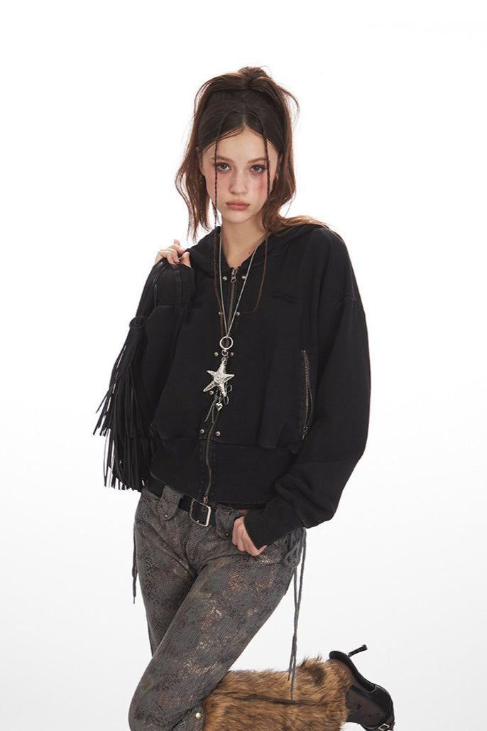 Cropped Zip Up Vintage Hoodie