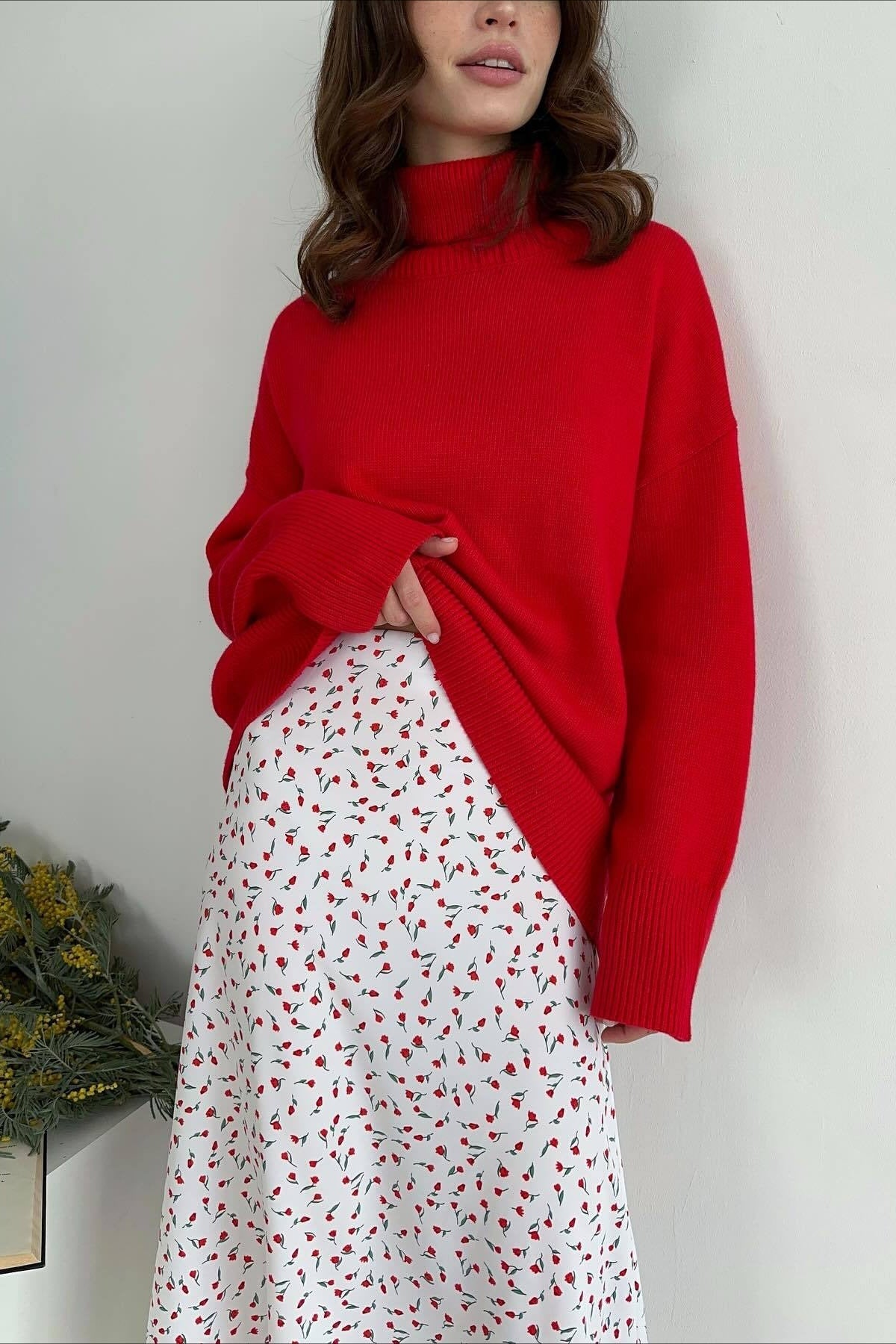 Cherry Print High Waist ALine Skirt