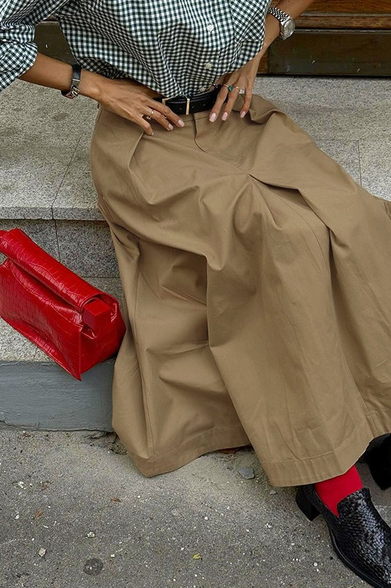 Loose Khaki Maxi Skirt