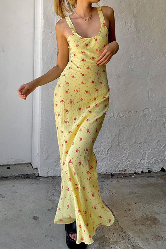 Floral print cami ruffle vacation dress