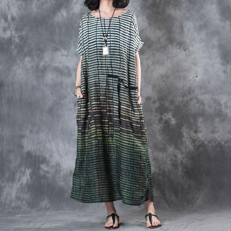 Casual Loose Striped Short Sleeve Dress - Omychic