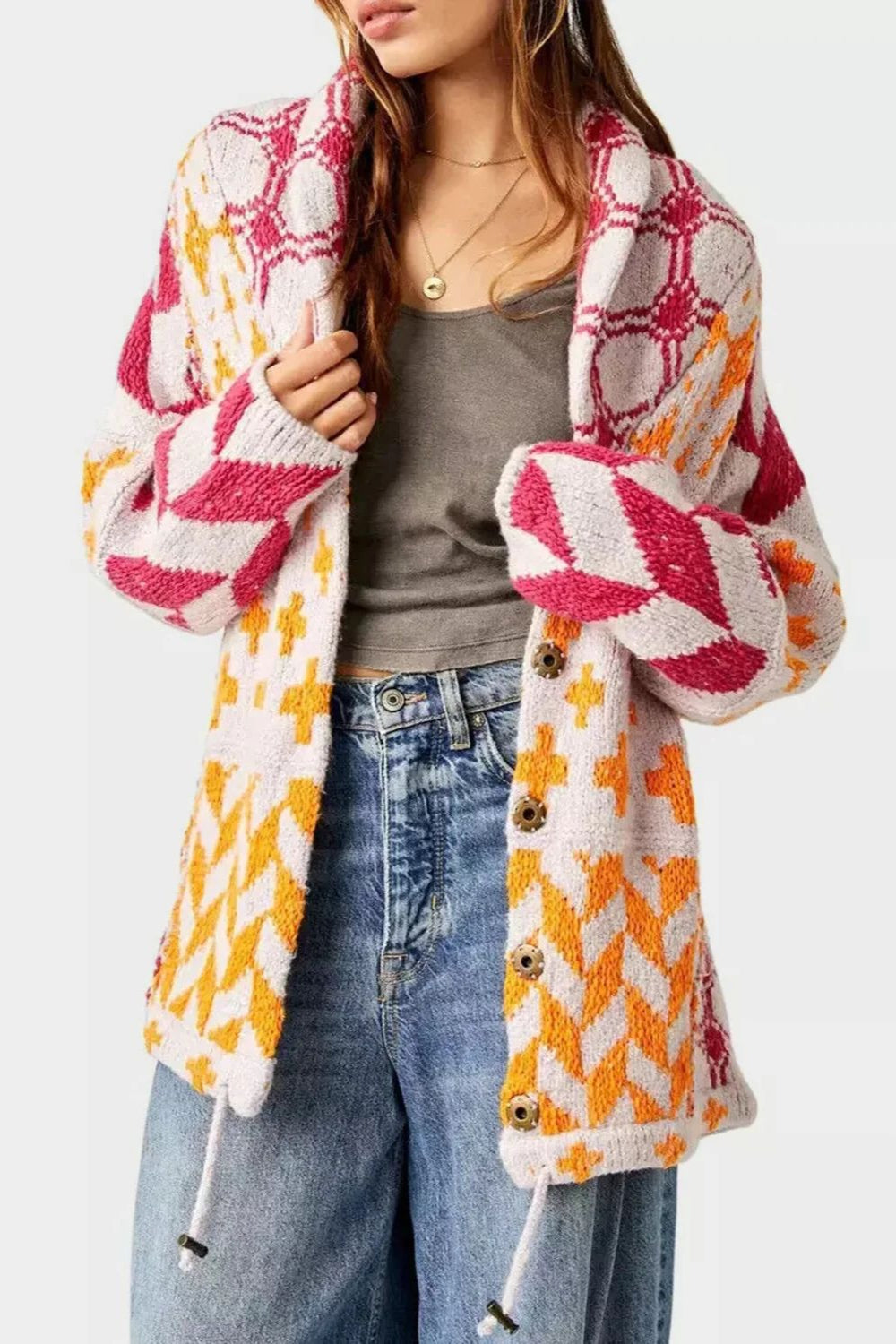 Abstract Y2K Loose Long Sleeve Knit Cardigan