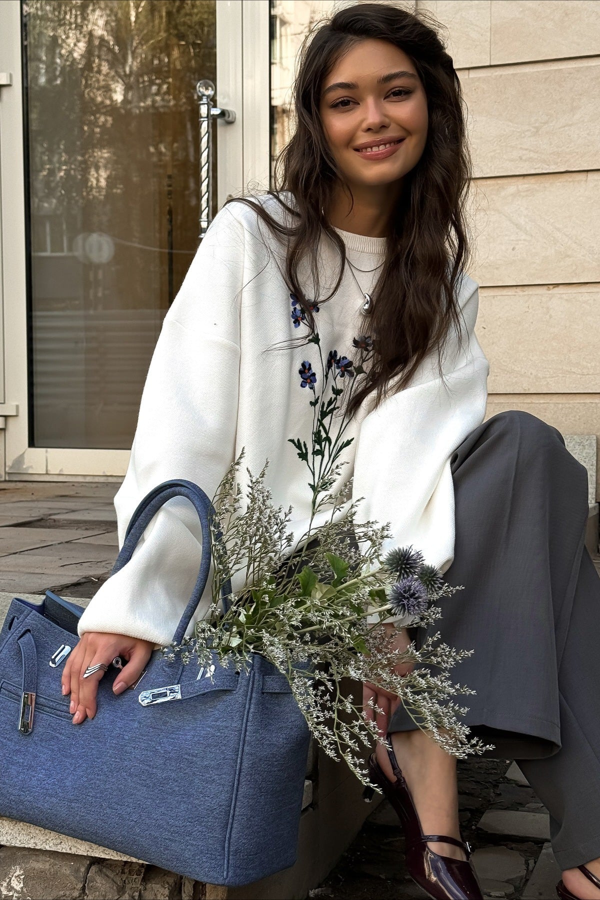 Embroidered Casual Long Sleeve Knit Sweater