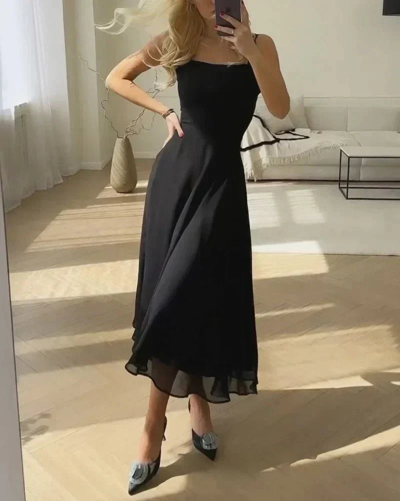 Karla Elegant Chiffon Dress with a Square Neckline for Women