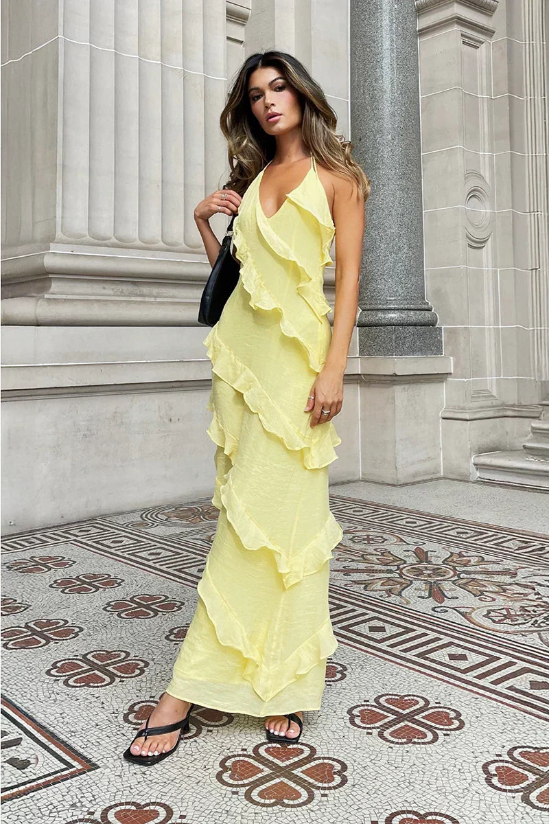 Beatriz Chic Maxi Dress Lemon Designer Edit