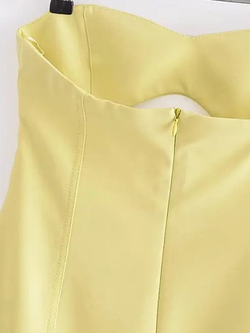 Yellow Faux Leather Strapless Sweetheart Bustier Cut Out Panel Mini Dress 5