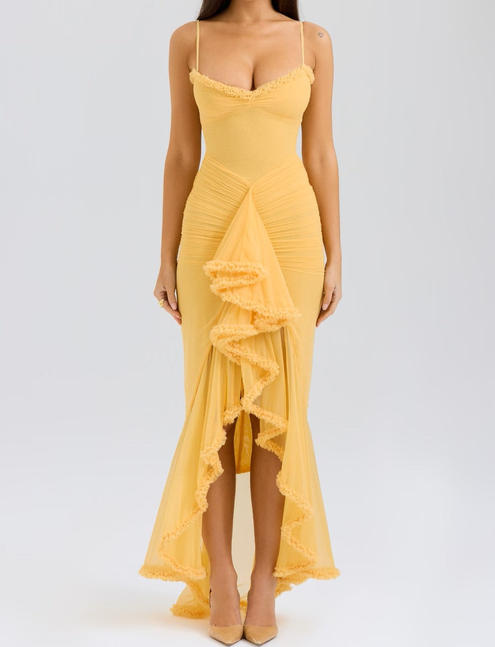 Allure Ruffled Front Gown