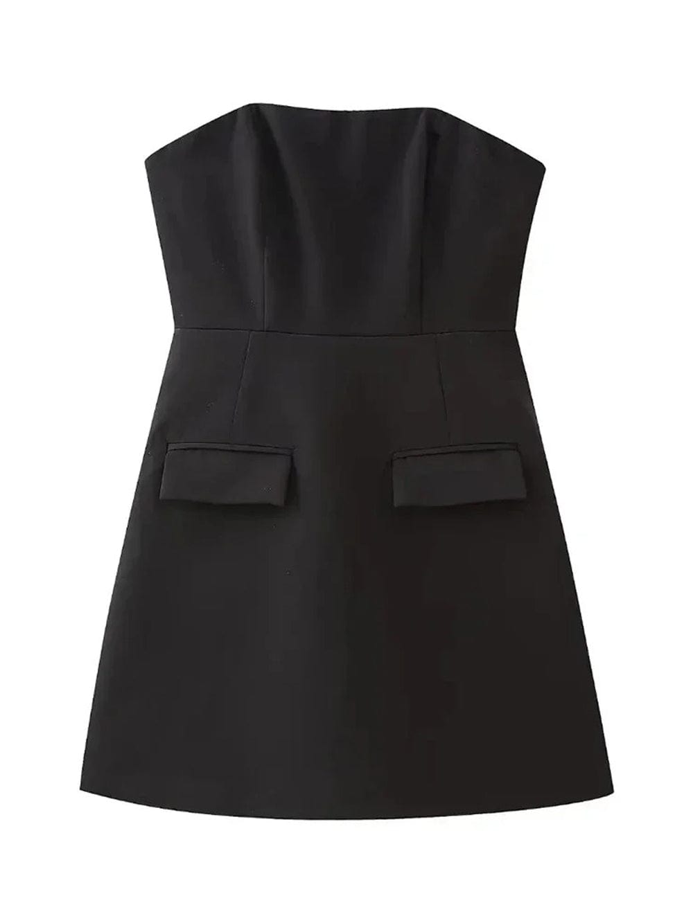 Strapless Princess Seam Flap Pocket Fit and Flare Mini Dress 8
