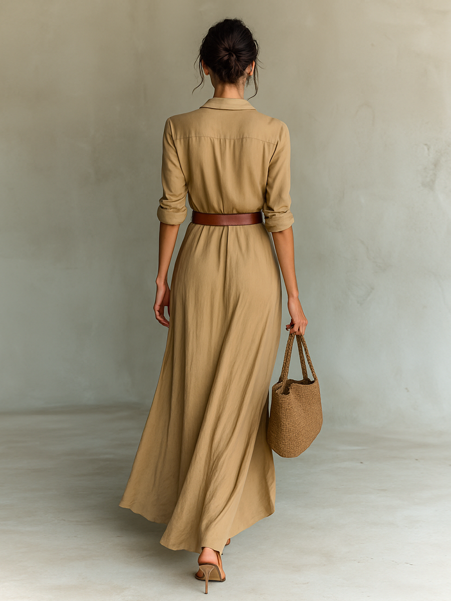 Collar Plunge Long Sleeve Belted Ruched Wrap Maxi Dress 4