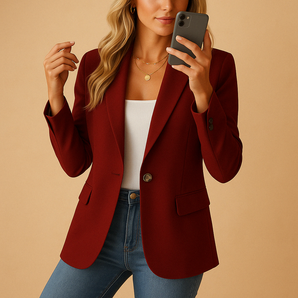 Notched Lapel One-Button Long Sleeve Fitted Blazer