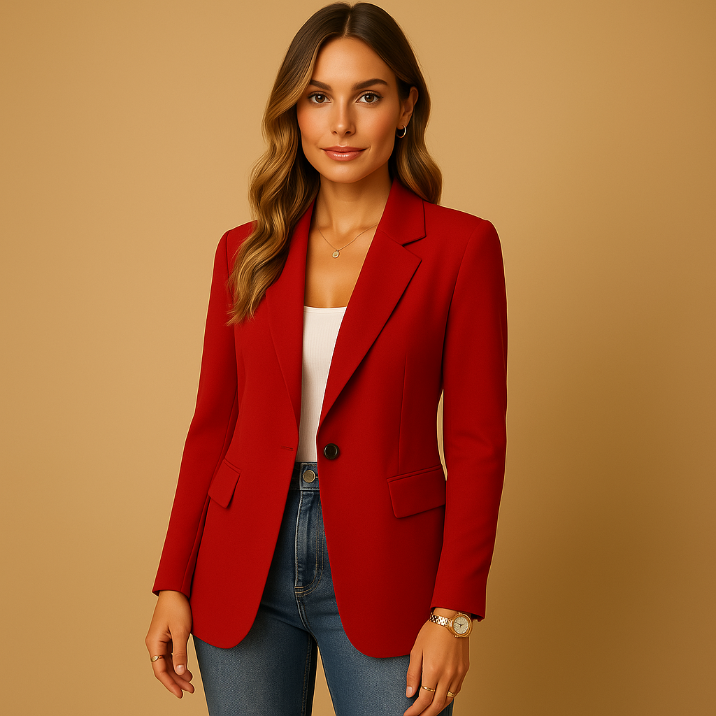 Notched Lapel One-Button Long Sleeve Fitted Blazer