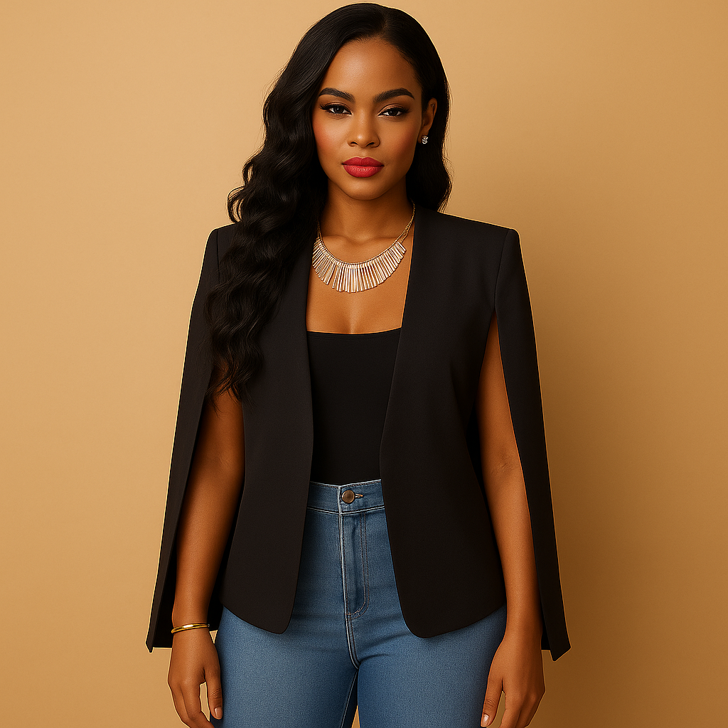 Collarless Open Front Cape Sleeve Blazer