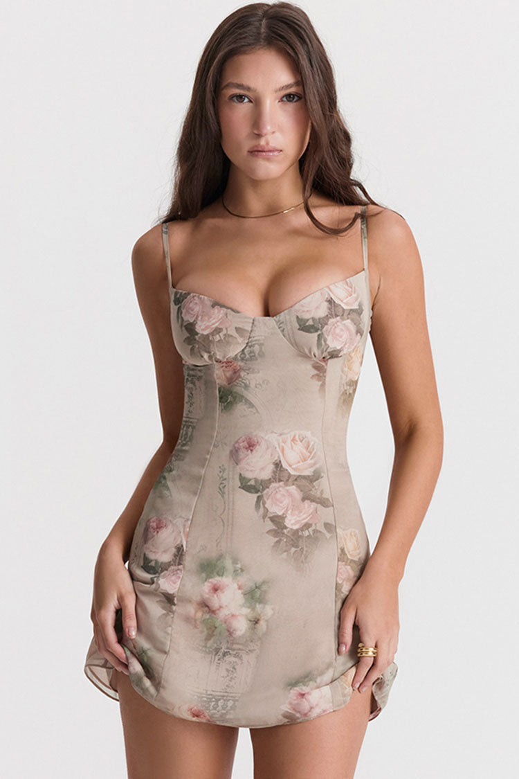 Floral Sweetheart Spaghetti Strap Rose Floral Corset Bodycon Mini Dress 2