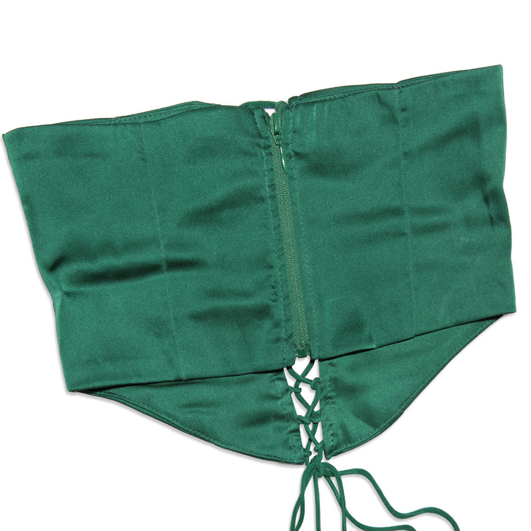 Green Spaghetti Strap Lace Trim Satin Corset Lace-Up Bodycon Mini Dress