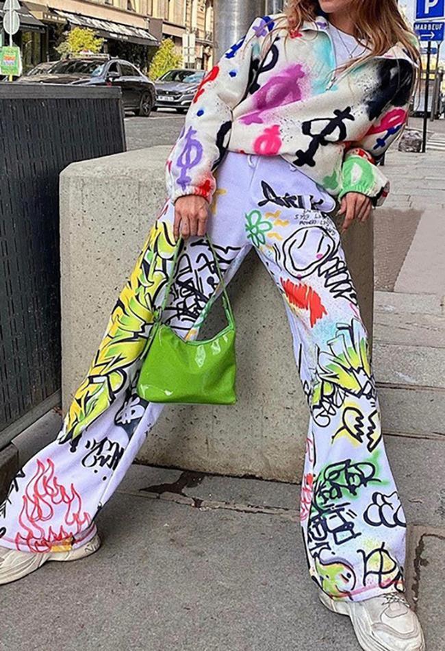 Graffiti Print Graceful Bodycon Maxi Dress